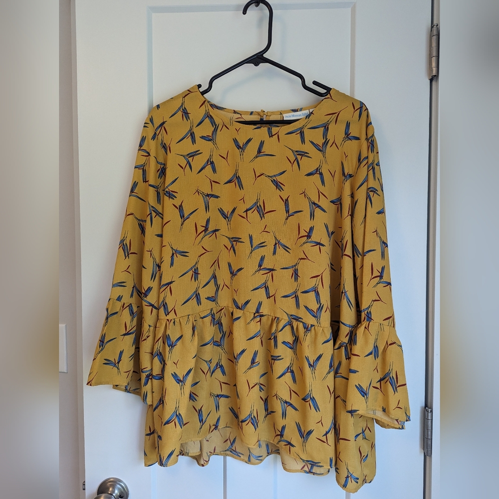 Jojo Maman Bebe Ruffle Peplum Top - Yellow floral Print - Size Large Maternity